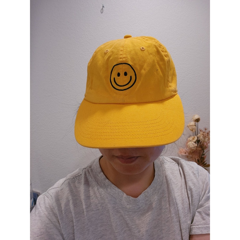Newhattan Smiley Face Hat Yellow 100% Cotton Baseball Cap Adjustable strapback‎